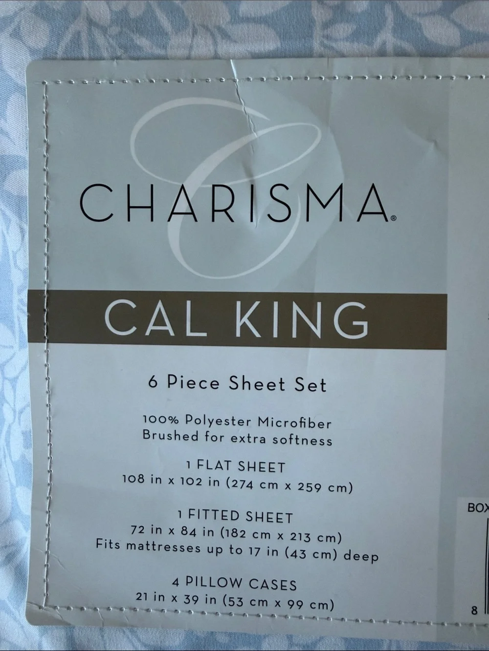 Charisma Light Blue and White Cal King 6-Piece Sheet Set - Leaf Pattern